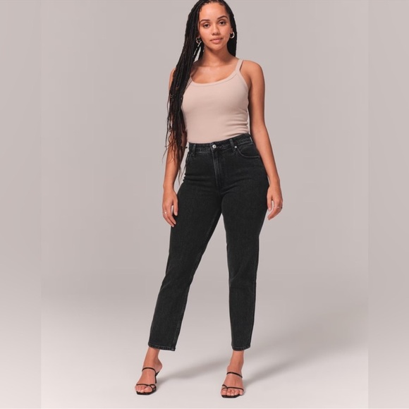 Abercrombie and Fitch The Mom High Rise Black Womens Size 27 Dark Straight Leg - Picture 5 of 16